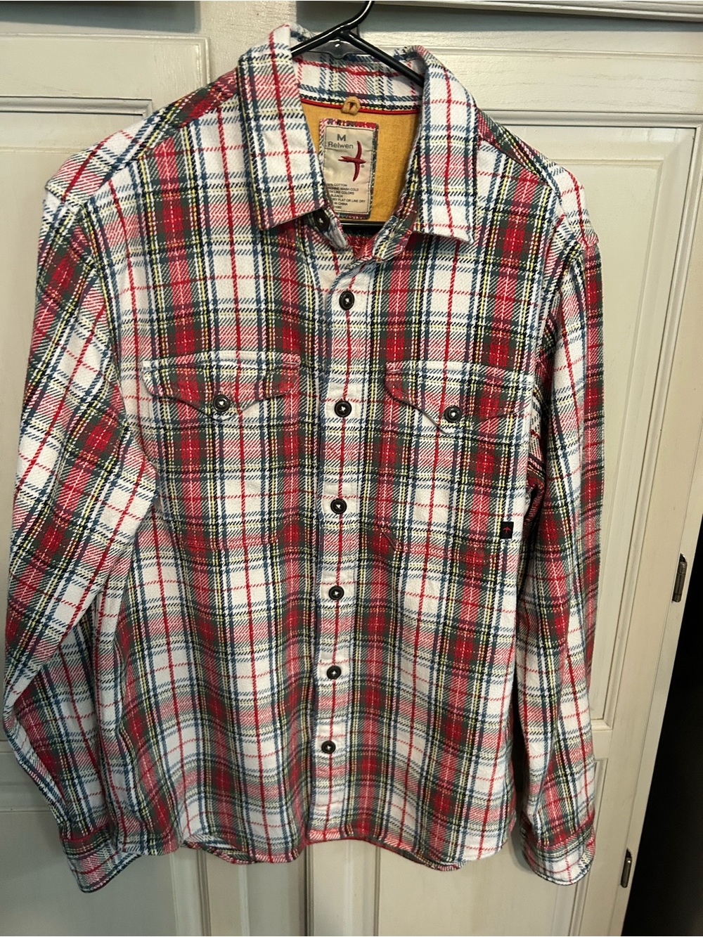 Relwen Brushed Flannel Button Up Shirt Mens Medium Blanket Tartan Outdoors Plaid